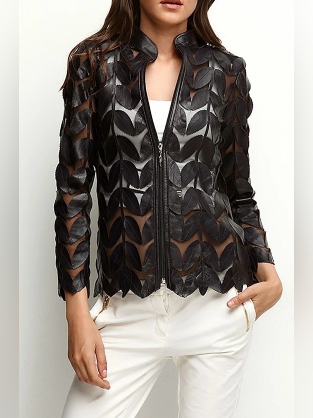 BELGIN FRANCIS leather leaf jacket in black size S